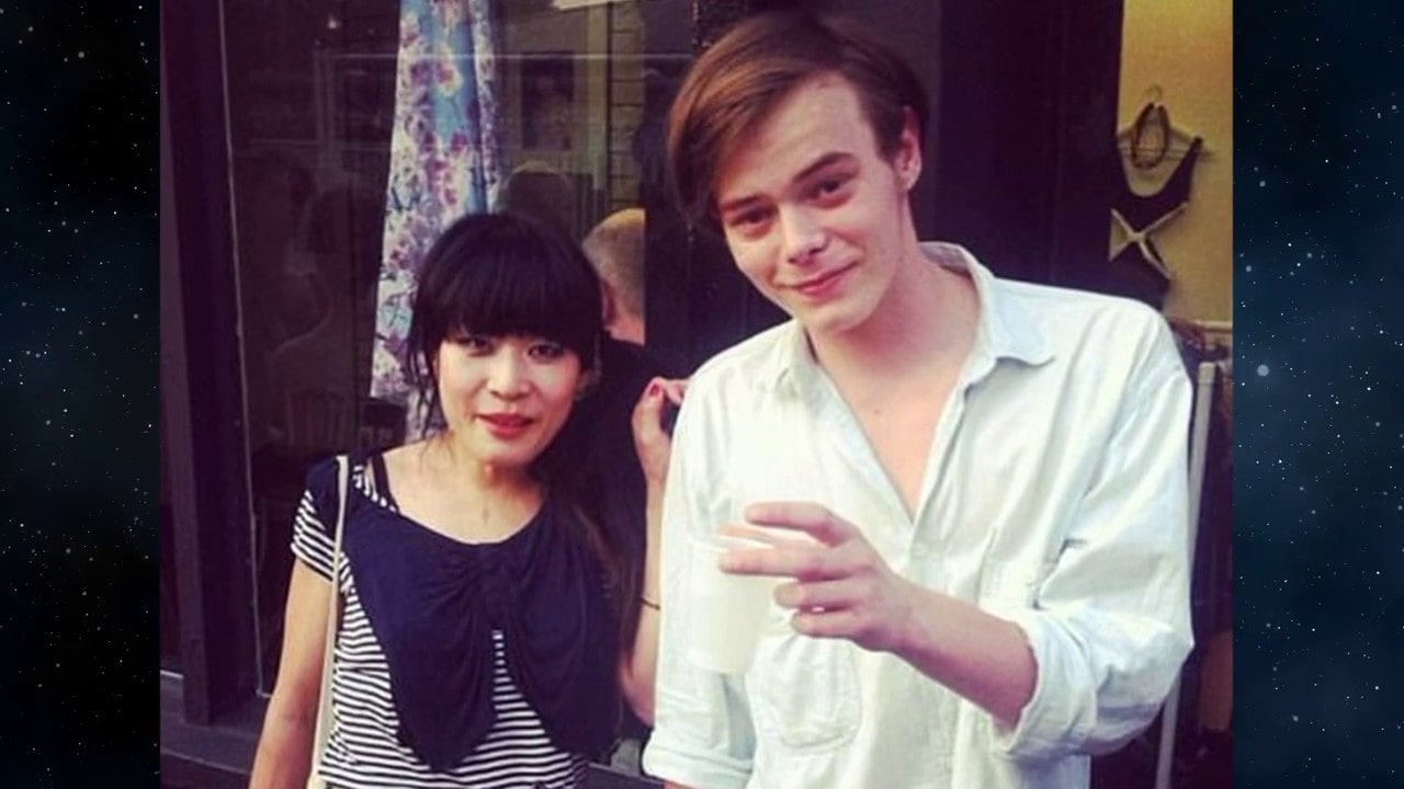 Crispy Heaton's son Charlie Heaton and his ex girlfriend Akiko Matsuura in a frame. in a frame